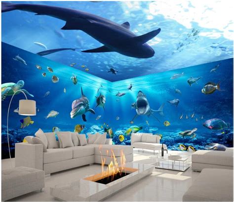 Custom Photo 3d Wallpaper Gorgeous Underwater World Shark Whole House