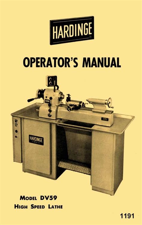 HARDINGE Older DV59 Metal Lathe Operator S Manual Ozark Tool Manuals