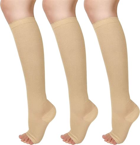 3 pairs open toe compression socks women knee high toeless 15 25 mmhg amazon ca clothing