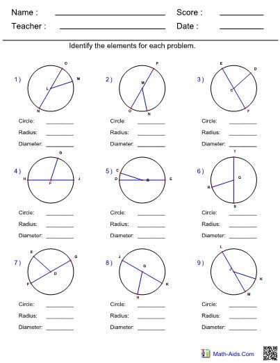 Identify Parts Of A Circle Worksheet Geometry Worksheets Parts Of A