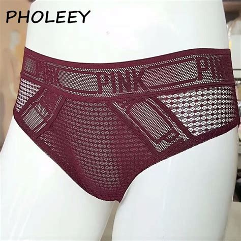 Pholeey Network Women Panties Solid Perspective Hole Female Briefs Low