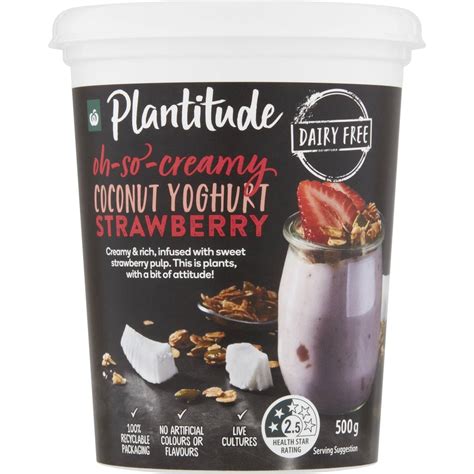 Woolworths Plantitude Dairy Free Coconut Yoghurt Strawberry 500g