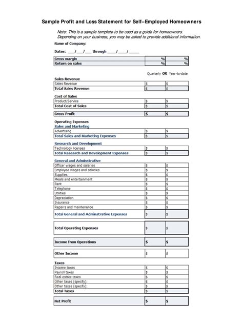 Profit And Loss Statement Fill Online Printable Fillable Blank