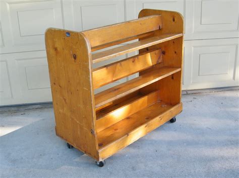 Vintage Wooden Library Book Cart Rolling Book Cart Library Etsy