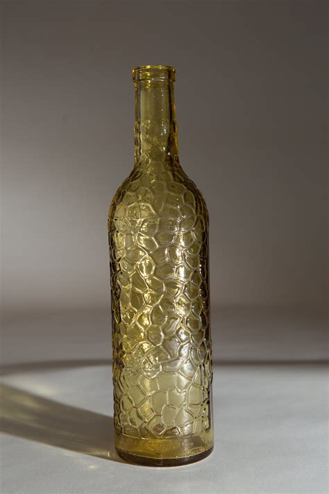 Vintage Glass Bottle 1900 S Honey Coloured Yellow Wine Bottle Boho Modern Nautical Decor