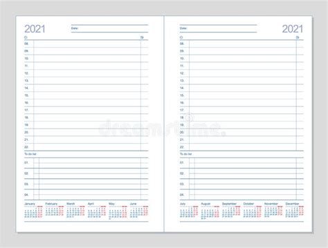 Choose your sunday or monday start calendar and. Datebook 2021. Diary 2021. Daily Planner 2021 Stock Vector ...