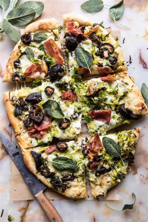 Brussels Sprout Mushroom Pizza With Crispy Prosciutto And Sage Half