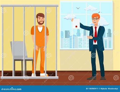 Lawyer And Prisoner In Court Cartoon Vector 203721127