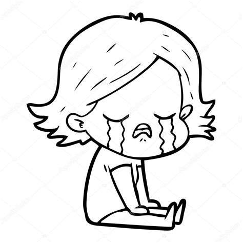 Niña llorando para colorear | Ilustración Vector Chica Dibujos Animados
