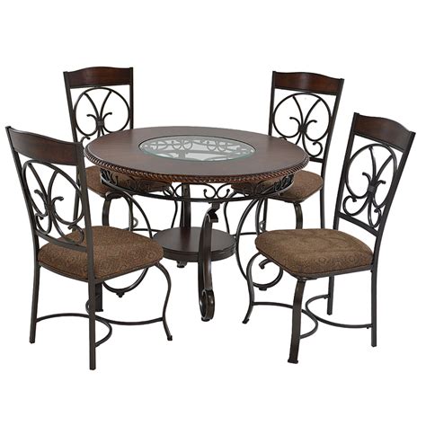 Chairs are wood with light tan fabric. Glambrey 5-Piece Casual Dining Set | El Dorado Furniture