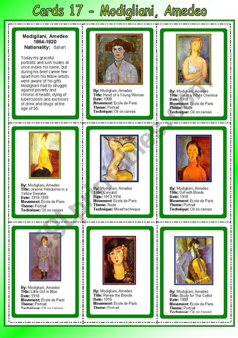 Cards 17 Modigliani Amedeo Esl Worksheet By Venezababi