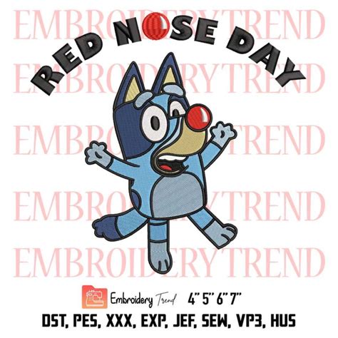 Bluey Heeler Red Nose Day Embroidery Bluey And Bingo Embroidery Red