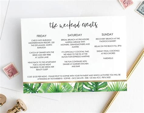 Bachelorette Party Itinerary Template Free