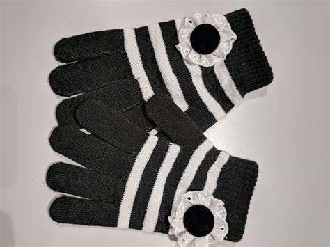 black and white striped decorated gloves etsy india