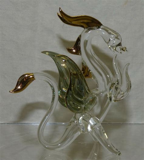 Vtg Hand Made Crystal Glass 3 12 Dragon Figurine W Gold Accents Ren