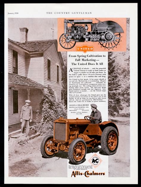 1930 Allis Chalmers United Tractor Photo And Diagram Vintage Print Ad