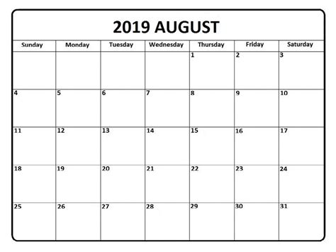 Editable August 2019 Calendar Printable Blank Template With Notes