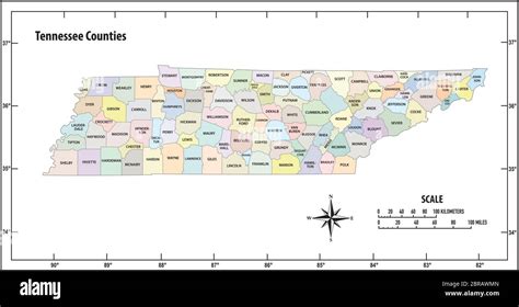 Mapa vectorial administrativo y político del estado de Tennessee en