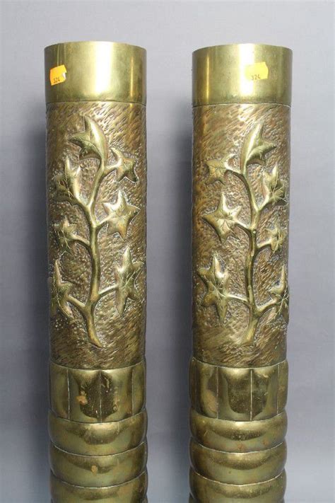 French Brass Trench Art Vases Pair 65cm Trench Art Militaria