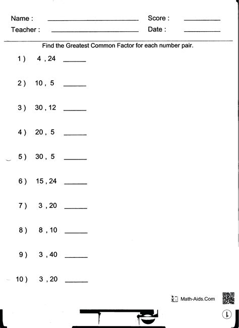 common multiple worksheet customizable  printable math