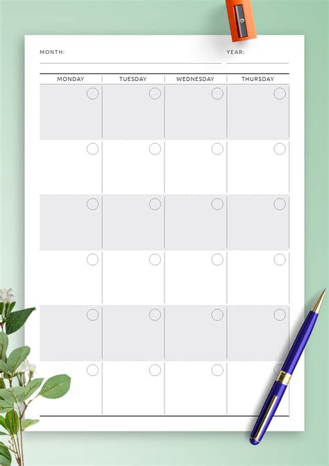 Printable Undated Calendar