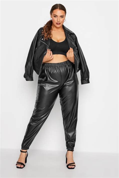 Plus Size Limited Collection Black Faux Leather Joggers Yours Clothing
