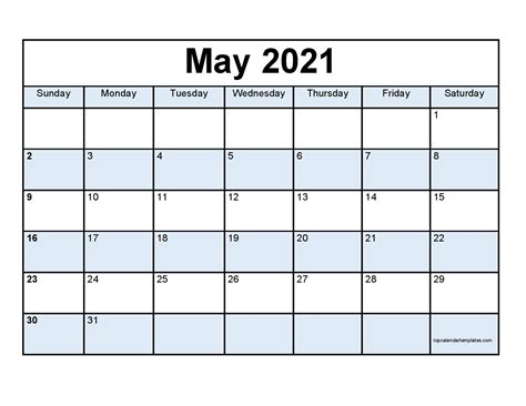 Free May 2021 Calendar Printable Blank Templates