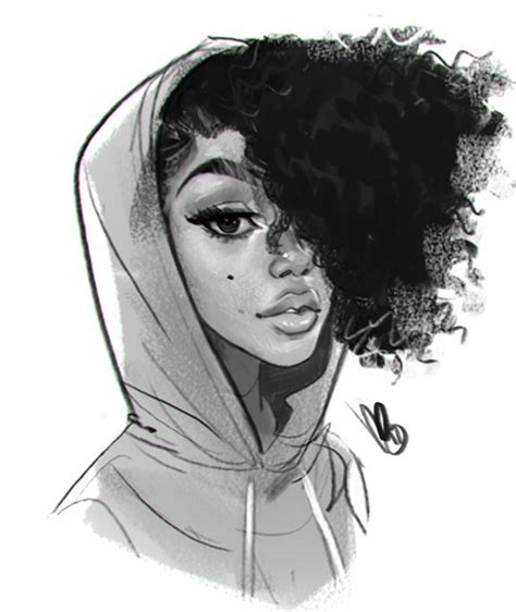 Aesthetic Curly Hair Black Girl Drawing Largest