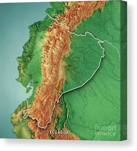 Ecuador 3d Render Topographic Map Color Border Canvas Print Canvas