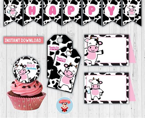 Cow Birthday Set Cow Banner Cow Birthday Party Food Lebel Flavors