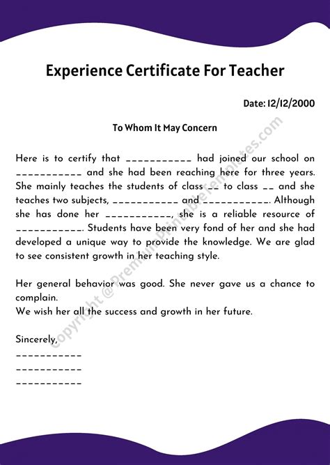 Work Experience Certificate Letter Format Fcpole