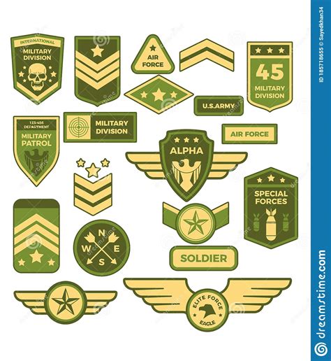 American Army Enlisted Rank Insignia Icons Cartoon Vector