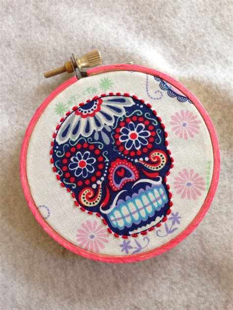 Embroidery Hoop Decorated Skull Printed Fabric Hand Embroidery 4