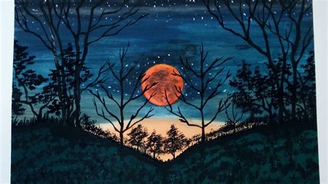 Moonlightforest Painting Watercolor By Art Stone23 Youtube