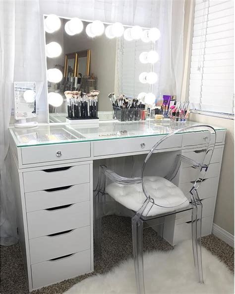 Organizedlife makeup desk vanity table with mirror drawers accessories storage organizer,black. Makeup Vanity With Lots Of Drawers
