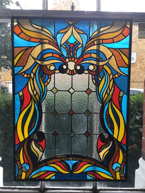Amazing Art Nouveau Stained Glass Panel Sun Catcher Etsy