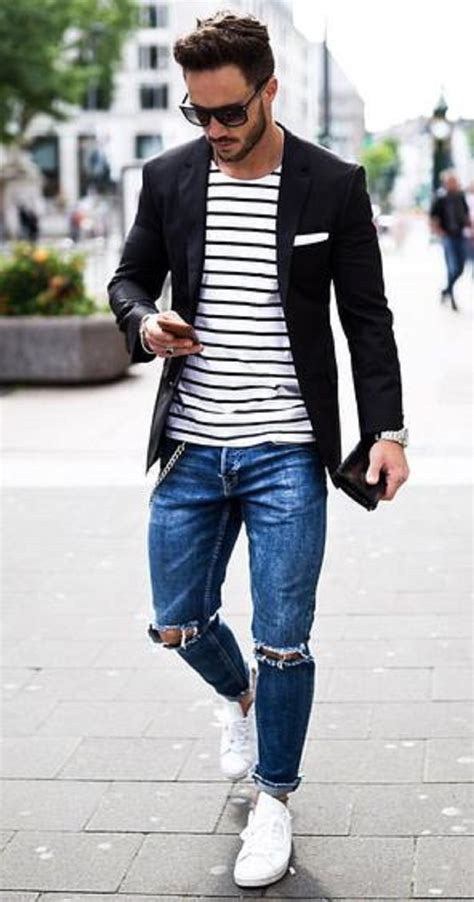 20 Stylish Ripped Jeans Spring Outfits For Men Moda Ropa