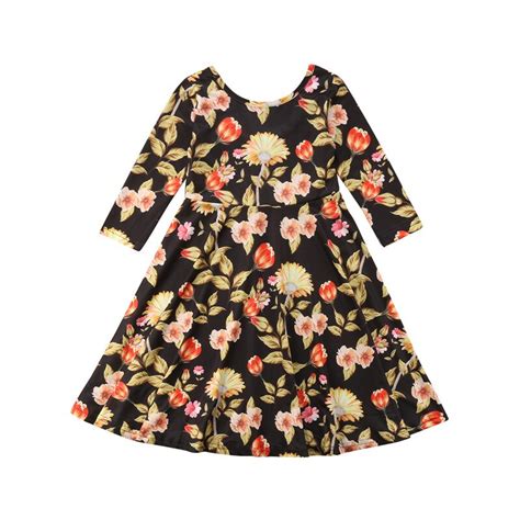 Pudcoco Princess Dress Floral Print Baby Girls Cotton Spring Autumn