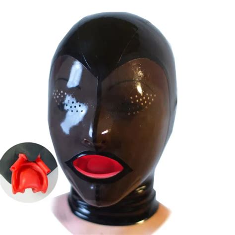 Latex Hood With Red Nose Tubes And Teeth Gag Open Perforated Eyes