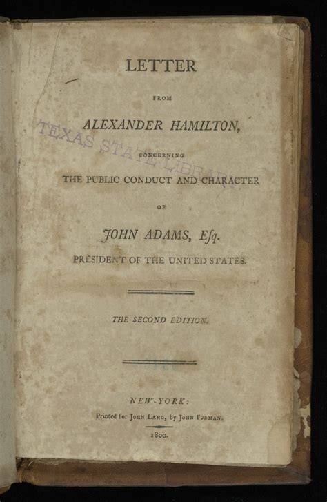 Alexander Hamilton Attacks John Adams Encyclopedia Virginia