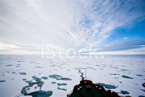 Arctic Ocean With Pack Ice In Front Of An Icebreaker Stock Photos