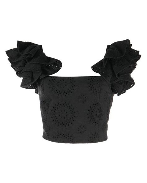 Alice Olivia Cotton Tawny Ruffled Broderie Anglaise Crop Top In Black
