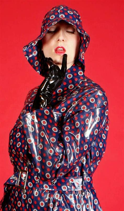 Polished Elegant And Shiny In Her Floral Pvc Mackintosh Rainwear Girl Rain Fashion Rain Wear