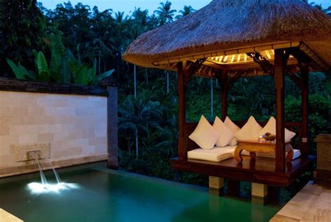 Traditional Bali Gazebo And Private Infinity Pool Overlooks Beautiful
