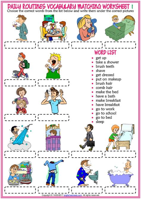 Once your child enters first and second grade, you can reinforce basic measurement skills with these free worksheets. Calaméo - Daily Routines Vocabulary Esl Matching Exercise ...