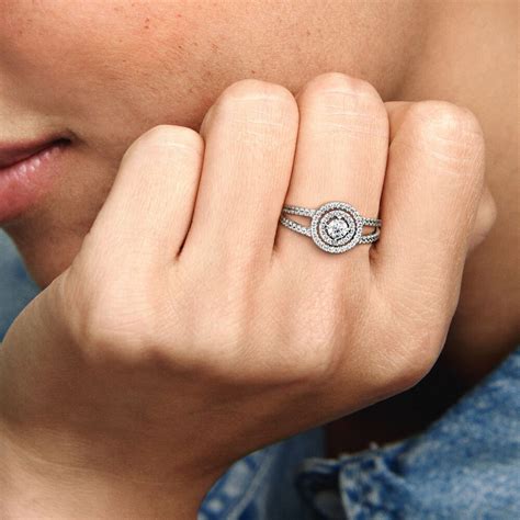 Sparkling Double Halo Ring Sterling Silver Pandora Us
