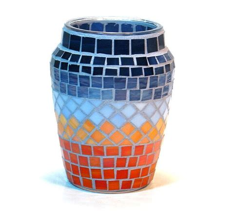 Stained Glass Mosaic Vase Blue And Orange Sunset