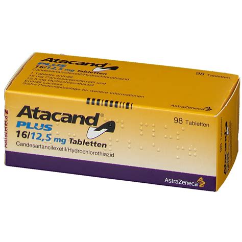 Atacand plus 16/12,5 mg tablet' in içeriğindeki etkin madde kandesartan, kan damarlarını daraltarak tansiyonu yükselten anjiyotensin ii adlı maddenin kan damarlarını daraltmasını engeller. Atacand plus 16/12,5 mg Tabletten 98 St - shop-apotheke.com
