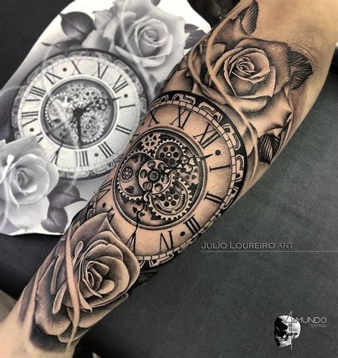 Art Amazing Roses Outer Clock Tattoo By Julio Loureiro