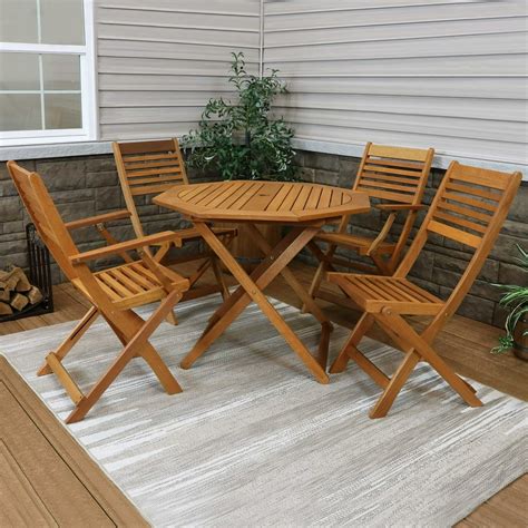 Sunnydaze Meranti Wood 5 Piece Foldable Outdoor Patio Dining Set 4